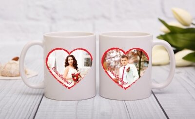 Парные чашки с фото молодожен